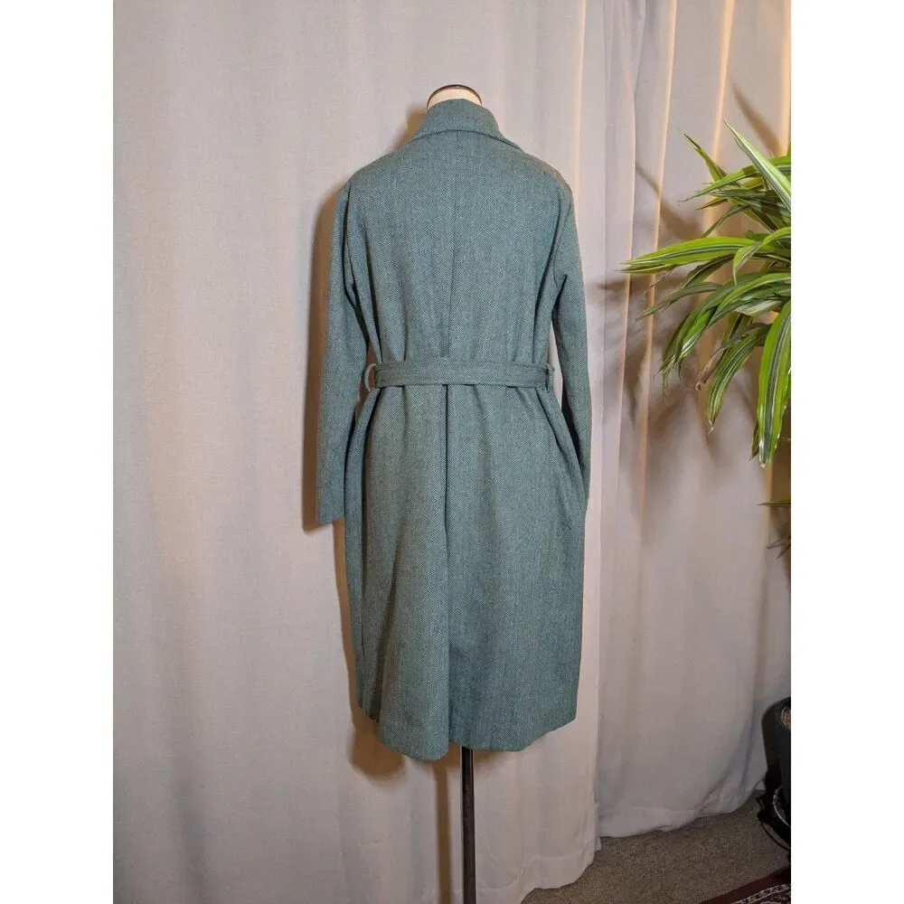 Erica Tanov Wool Peacoat Blue Long Size 1 Small Pockets Buttons Chevron